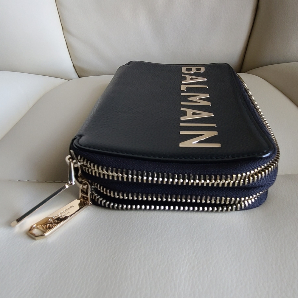 Balmain Black Leather Pouch with Gold Details - Picture 7 of 13